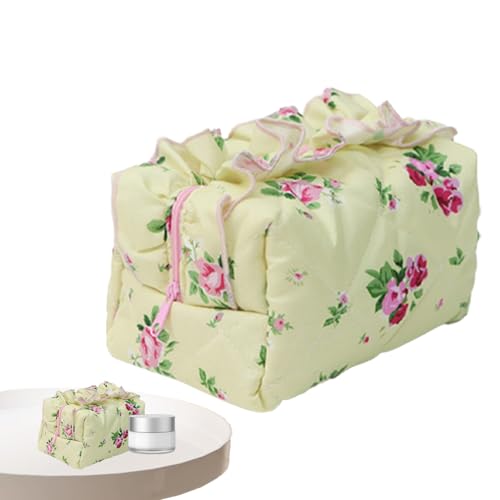 Gesteppte Make-up-Tasche, Koketten-Make-up-Tasche | Reise-Make-up-Beutel mit Rüschen unuster - Tragbare Aufbewahrungstasche mit Reißverschluss, ästhetische Kulturtasche für Mädchen und Frauen von Generisch