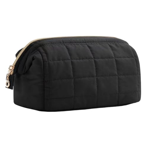 Gesteppte Make-up-Tasche – Reise-Kulturbeutel, -Make-up-Tasche, Kosmetik-Organizer mit großem Fassungsvermögen, niedliche, ästhetische Taschen für Männer, Frauen, Erwachsene, Schwarz von Generisch