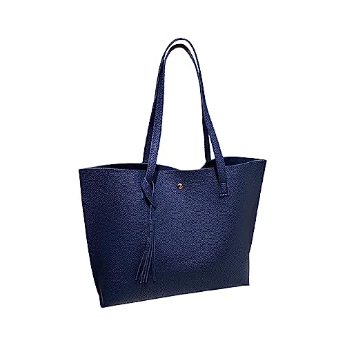Gesteppte Tragetasche für Damen, große Kapazität, Quaste, Handtasche, hohe Kapazität, PU-Quaste, Umhängetasche für Damen, blau, Einheitsgröße von Generisch