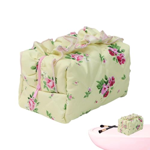 Gesteppter Kulturbeutel, gesteppter Make-up-Beutel | Kosmetiktasche mit Rüschen und Blumenmuster,Tragbare Aufbewahrungstasche mit Reißverschluss, ästhetische Kulturtasche für Mädchen und Frauen Gesteppter Kulturbeutel, gesteppter Make-up-Beutel | Kosmetiktasche mit Rüschen und Blumenmuster,Tragbare Aufbewahrungstasche mit Reißverschluss, ästhetische Kulturtasche für Mädchen und Frauen von Generisch