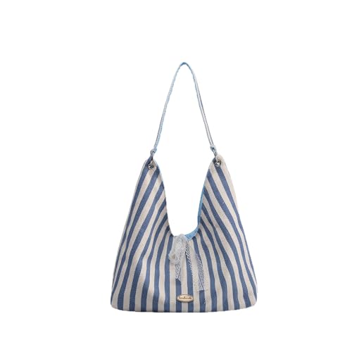 Gestreifte Damen-Tragetasche, stilvolle Spitze verzierte Schulter-Handtasche, geräumige Geldbörse für Einkaufsausflüge, lässiges Pendeln, langlebiges Design, blau, 13.77*3.14*13.77 in Gestreifte Damen-Tragetasche, stilvolle Spitze verzierte Schulter-Handtasche, geräumige Geldbörse für Einkaufsausflüge, lässiges Pendeln, langlebiges Design, blau, 13.77*3.14*13.77 in von Generisch