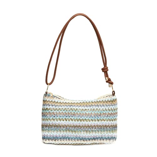 Gestreifte Strohhalm-Tasche, leichte große Kapazität mit abnehmbarer Geldbörse und Reiß verschluss für Strand urlaub von Generisch