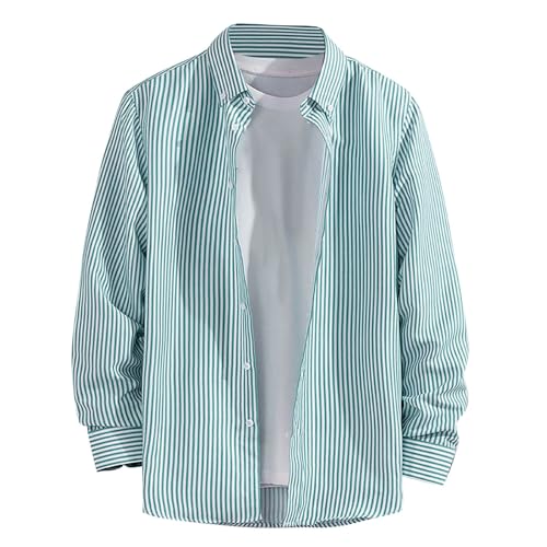 Gestreiftes Hemd Herren Mit Knopfleiste Langarm Regular Fit Bügelfrei Freizeithemd Outdoorhemd Leicht für Männer Baumwolle Weiche Trachtenhemd Herrenhemd Atmungsaktiv Schlupfhemd Mit Stehkragen von Generisch