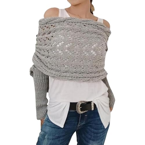 Gestrickte Schal mit Ärmeln Strick, Winter Warm Häkeln Ärmelschal Halstücher Stricken Multifunktionaler Pullover Schal Winterschal Halstuch Einfarbig Wrap Scarf with Sleeves, Ärmelschal Shawl Cape von Generisch