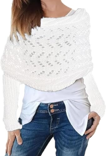 Gestrickte Schal mit Ärmeln Strick, Winter Warm Häkeln Ärmelschal Halstücher Stricken Multifunktionaler Pullover Schal Winterschal Halstuch Einfarbig Wrap Scarf with Sleeves, Ärmelschal Shawl Cape von Generisch