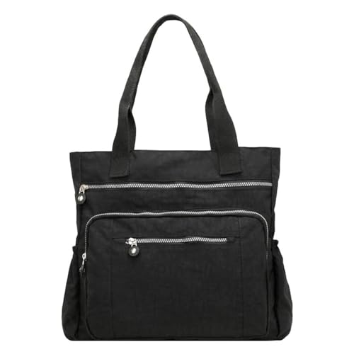 Gewachste Canvas-Tragetasche für Damen, mehrere Taschen, Reißverschluss, Handtasche, Nylon, Schultertasche, Aufbewahrungstasche, Laptop-Tragetasche für Damen, Schwarz , Einheitsgröße von Generisch