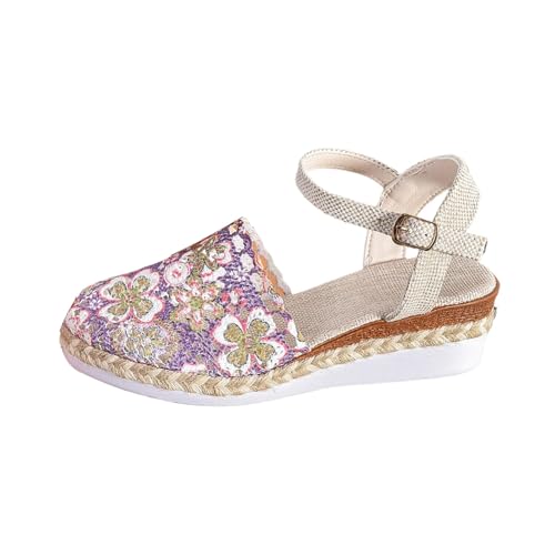 Gewebte Sandalen mit geschlossenem Zehenbereich, Espadrilles-Sandalen, Keilsandalen, niedrige Absätze, Slingback, Plateau-Sandale, rutschfest, Knöchelriemen, ausgehöhlter Schuh mit Schnalle Gewebte Sandalen mit geschlossenem Zehenbereich, Espadrilles-Sandalen, Keilsandalen, niedrige Absätze, Slingback, Plateau-Sandale, rutschfest, Knöchelriemen, ausgehöhlter Schuh mit Schnalle von Generisch