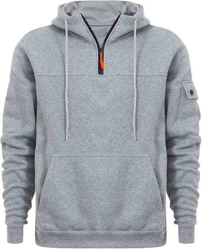 Gewichteter Hoodie für Angst, Komfort-Kapuzenpullover für Angst, gewichteter Hoodie für Angstzustände, Viertelreißverschluss, Pullover für Herren, hellgrau, S von Generisch