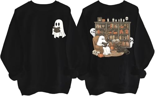 Ghost Reading Books Sweatshirt Bibliothekar Geist Halloween Hoodie Buchliebhaber, Schwarz , XXL von Generisch