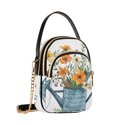 Gießkanne mit Blumen Crossbody Tasche für Damen, abnehmbare Kettentasche, Handygeldbörse, Schultertasche, Handtasche, Gießkanne mit Blumen, Einheitsgröße von Generisch