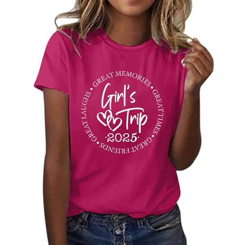 Girl's Trip 2025 T-Shirt Rundhalsausschnitt Casual Kurze Ärmel Damen T Shirt V Ausschnitt Blau (Hot Pink, XL) von Generisch