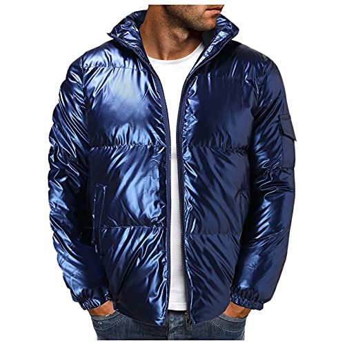 Glänzende Daunenjacke Herren mit Kapuze Casual Mode Steppjacke Winterjacke Warm Gefüttert Jacke Freizeit Übergangsjacke Outdoor Puffer Gepolstert Arbeitsjacke (Blue, XXL) von Generisch