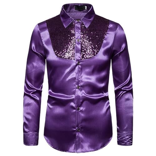 Glänzende Metallic-Hemden für Herren Glitzer Hemd Langarm Satin Hemd mit Pailletten Retro 70er Disco Outfit Fasching Oberteile Button Down Shirts Goldenes Silber Party Nachtklub Karneval Kostüm von Generisch
