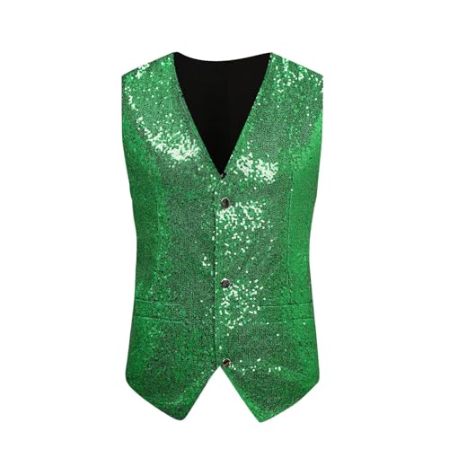 Glänzende Pailletten Anzug Herren Weste V-Ausschnitt Glitzer Weste für Party Club Herren Pailletten 70er Ärmellos Glitzer Mantel Disco Karneval Kostüm Rave Outfit Paillettenweste Gilet Anzugweste von Generisch