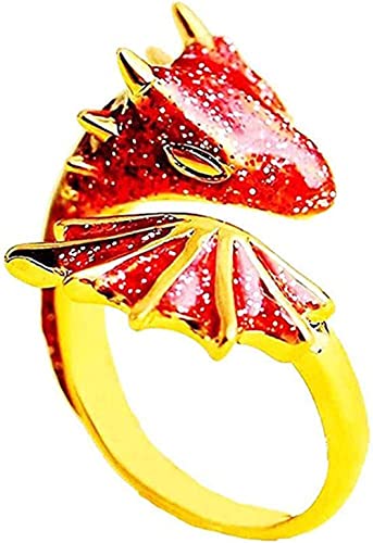 Glänzender Emaille Drachenring Verstellbare Offene Ringe Für Frauen Männer Punk Gothic Gold Drachen Finger Ring Geburtstag Weihnachten Neujahr Festival Party Schmuck, Rot Mode Verarbeitung von Generisch