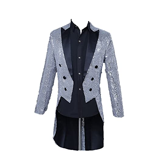 Glänzender Pailletten Frack für Herren Schmal Geschnittener Partyshow Blazer mit Schwalbenschwanz StilVoller Abend Hochzeits Abschlussball-Smoking-Frack (Weiß,3XL) von Generisch