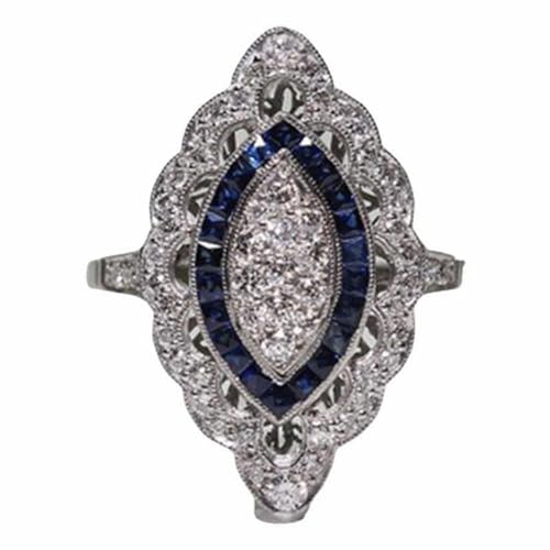 Glänzender Vollring Saphirring Tropfenschliff Zirkonia Versprechen Ringe Blau Edelstein Ringe Verlobung Ehering für Frauen Ringe und Packung, 7, Zink, Kein Edelstein von Generisch