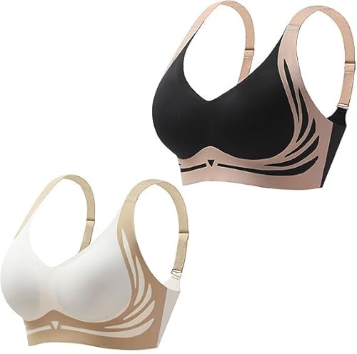 Glamlacy BH Wmstylist Lushfitting Leistungsstarker Push-Up Nahtloser BH Zekear Wireless Push-Up BH Bloommiss Push Up BH, 2 Stück, B, L von Generisch