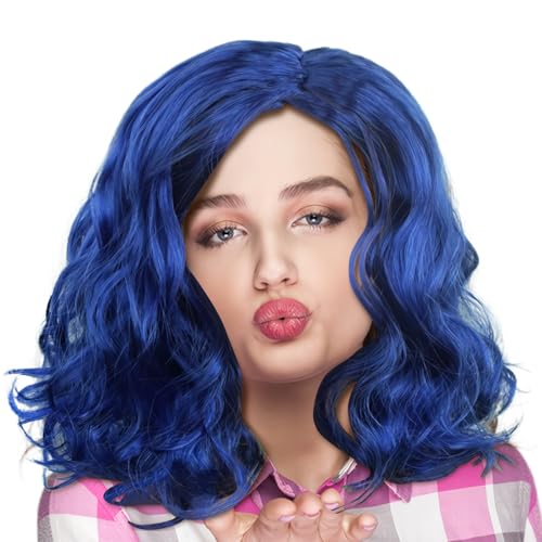 Glamour -Perücken - Blaue Perücken - Halloween -Perücke - lebendiges blaues lockiges Haarstück | Stilvolle Hochtemperatur -Seidenperücke ca. 25 cm lang mit einfacher Form für Partys Cosplay -Kostüme o von Generisch