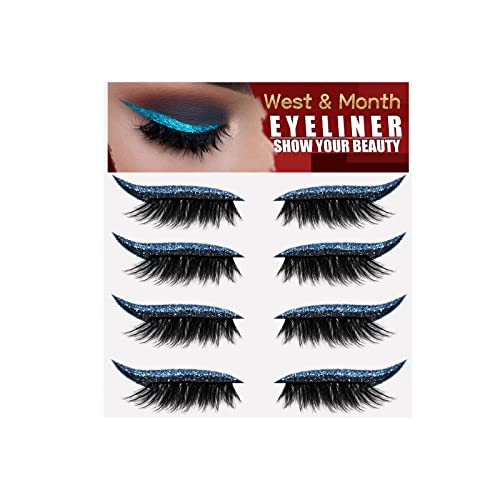 Glitter Selbstklebende Wimpernaufkleber,Wiederverwendbare Eyeliner Wimpernsticker,4 Paar Wasserfeste und Langanhaltende Eyeliner Sticker Set,Natürlich Feine,Leichtes Auftragen und Entfernen (Blau) von Generisch