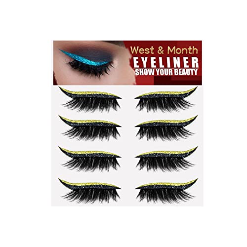 Glitter Selbstklebende Wimpernaufkleber,Wiederverwendbare Eyeliner Wimpernsticker,4 Paar Wasserfeste und Langanhaltende Eyeliner Sticker Set,Natürlich Feine,Leichtes Auftragen und Entfernen (Gold) von Generisch