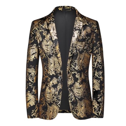 Glitzer Anzug Herren, Party Casual Mode Glitzersakko Paillettenjacke Modisch Geschenk Vintage Lustige Glamour-Outfit Christmas Stilvolle Business Anzugjacket Paillettenblazer(#01 Gold,L) von Generisch