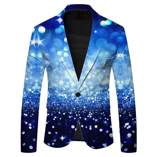 Glitzer Anzug Herren Pailletten Blazer Glitzer Outfit Drucken Smoking Langarm Sakko Glänzende Anzugjacke Festlich Mantel Männer Silvester Outfit Anzugjacken für Disco Party Hochzeit Karneval Kostüm von Generisch
