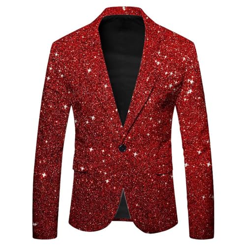 Glitzer Anzug Herren Pailletten Blazer Glitzer Outfit Drucken Smoking Langarm Sakko Glänzende Anzugjacke Festlich Mantel Männer Silvester Outfit Anzugjacken für Disco Party Hochzeit Karneval Kostüm von Generisch