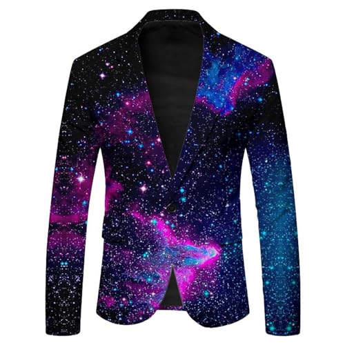 Glitzer Anzug Herren Pailletten Blazer Glitzer Outfit Drucken Smoking Langarm Sakko Glänzende Anzugjacke Festlich Mantel Männer Silvester Outfit Anzugjacken für Disco Party Hochzeit Karneval Kostüm von Generisch