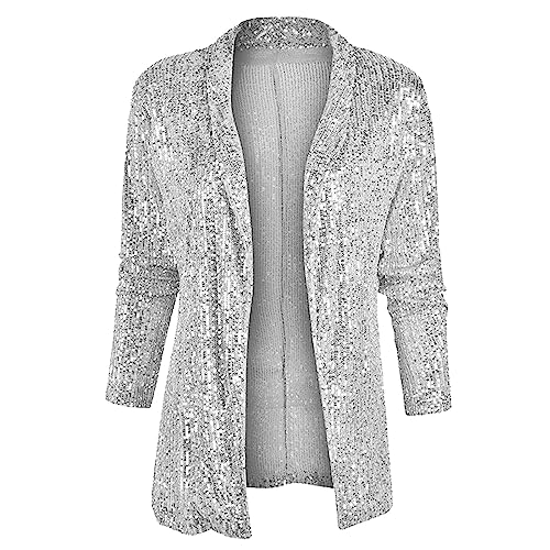 Glitzer Blazer Damen Oversize Pailletten Jacke Karneval Glitzer Jacke Langarm Metallic Goldener Sakko Elegant Blazermantel Große Größen Festliche Damenmode Silvester Outfit von Generisch