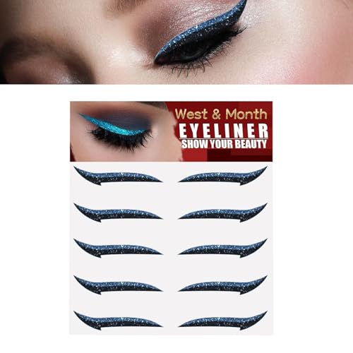 Glitzer-Eyeliner-Aufkleber, 5 Paar Sofort Selbstklebende Eyeliner-Schablonen Mit Glitzer, Einfach Anzuwenden, Eyeliner-Werkzeug, Aufkleber-Eyeliner, Geflügelte Eyeliner-Schablone Für Party von Generisch