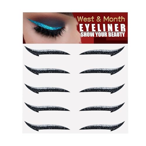 Glitzer-Eyeliner-Sticker – 5 Paar selbstklebende geflügelte Eyeliner-Schablonen | Funkelndes Augen-Make-up-Tool zum Aufkleben, leichtes -Tape für Festival-Make-up, Party-Looks und Bühn von Generisch