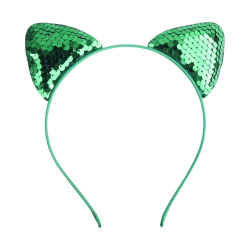 Glitzer Haarreifen Mädchen Pailletten Katzenohren Stirnband Haarschmuck Haarreif Kinder Katzenhaarreifen Glänzende Stirnbänder Mädchen Headband Karneval Party Accessoires (a-Green, One Size) von Generisch