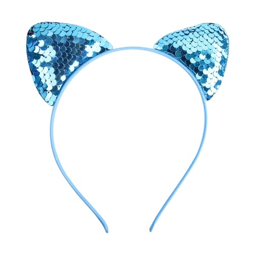 Glitzer Haarreifen Mädchen Pailletten Katzenohren Stirnband Haarschmuck Haarreif Kinder Katzenhaarreifen Glänzende Stirnbänder Mädchen Headband Karneval Party Accessoires Haarbänder (a-Blue, One Size) von Generisch