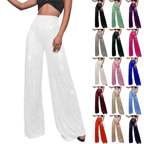 Glitzer Hose Damen Lang Gold- PaillettenHose Silber Pailetten Hose Lang Palazzo Hose Glänzende Hosen High Waist Jogginghose Langes Yoga Hosen Karneval Kostüm Silvester Outfit Glitzerhosen von Generisch