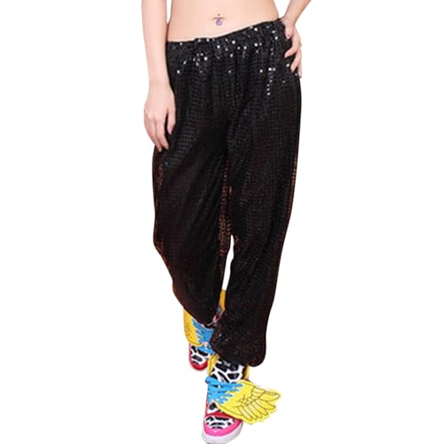 Glitzer Hose Damen Pailettenhose Weites Bein Hose Elastische Taille Lose Fit Glitzerhosen Elegant Frauen Freizeithose Party Festival Club Hosen von Generisch