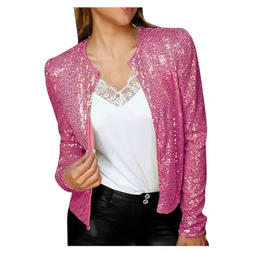 Glitzer Jacke Damen Gold Fasching Pailletten Jacke Bomberjacke Strickjacke Kurz Offene Cardigan Langarm Bolero Dünne Ohne Knöpfe Paillettenjacke Bolerojacke Langarm Party Club Metallic Jacket von Generisch