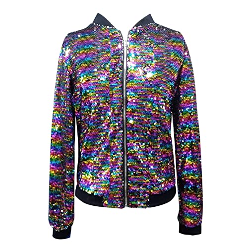 Glitzer Jacke Damen Stehkragen Glänzend Bolero Pailletten Jacke Glitzer Blazer Disco Party Langarm Pailettenjacke Kurz Cardigan Tops Karneval Fasching Kostüm Mottoparty Festliches Silvester Outfit von Generisch