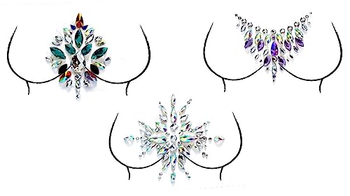 Glitzer Körper und Brust Juwelen Edelstein Aufkleber MAKE-UP für Party Festival Shows 3 Stück Set (3 piece Set) von Generisch