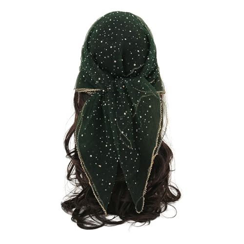 Glitzer-Kopftuch Damen Strass Schmuck modisches Accessoire vielseitig stylisch Haarschmuck 80 cm (Dark Green, One Size) von Generisch