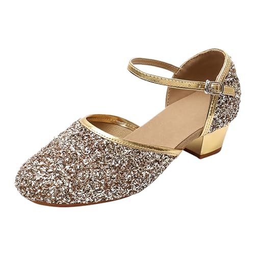 Glitzer Latein Tanzschuhe für Mädchen Latin Gesellschaftstanz Schuhe Tango Tanzen Geschlossene Zehe Tanzschuhe Kinder Mode Rutschfest Sommerschuhe Elegant Glitzerschuhe Absatzschuhe Hochzeit Sandals von Generisch