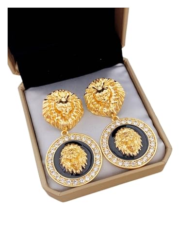 Glitzer Löwenkopf Creolen Ohrringe - Retro Kreis Ohrringe mit Strass für einen einzigartigen Stil für Frauen, Einheitsgröße von Generisch