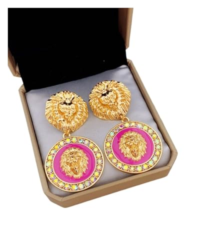 Glitzer Löwenkopf Creolen Ohrringe - Retro Kreis Ohrringe mit Strass für einen einzigartigen Stil für Frauen, Einheitsgröße von Generisch