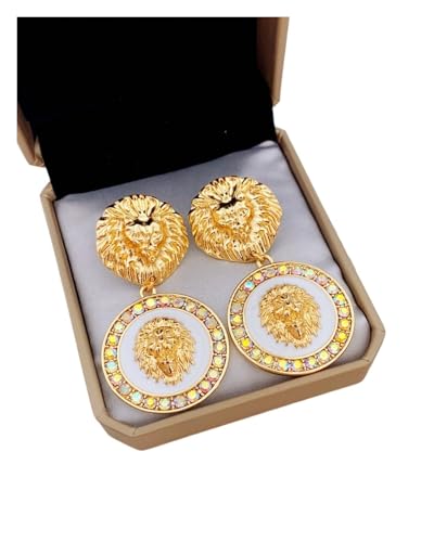Glitzer Löwenkopf Creolen Ohrringe - Retro Kreis Ohrringe mit Strass für einen einzigartigen Stil für Frauen, Einheitsgröße von Generisch