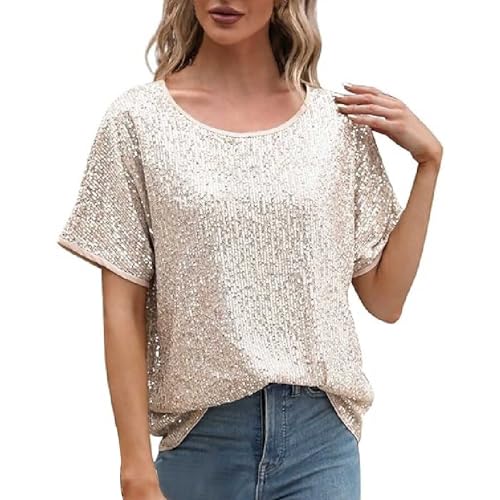 Glitzer Oberteile Damen, Elegante Pailletten Oberteil Damen Kurzarm Rundhals Glitzer Pailletten Shirts Top Elegant Glänzendes Bluse Party Cocktail Oberteil Party Festliche Bluse Silvester Outfit Damen Glitzer Oberteile Damen, Elegante Pailletten Oberteil Damen Kurzarm Rundhals Glitzer Pailletten Shirts Top Elegant Glänzendes Bluse Party Cocktail Oberteil Party Festliche Bluse Silvester Outfit Damen von Generisch