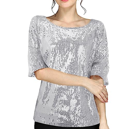 Glitzer Oberteile Damen, Elegante Pailletten Oberteil Damen Kurzarm Rundhals Glitzer Pailletten Shirts Top Elegant Glänzendes Bluse Party Cocktail Oberteil Party Festliche Bluse Silvester Outfit Damen Glitzer Oberteile Damen, Elegante Pailletten Oberteil Damen Kurzarm Rundhals Glitzer Pailletten Shirts Top Elegant Glänzendes Bluse Party Cocktail Oberteil Party Festliche Bluse Silvester Outfit Damen von Generisch