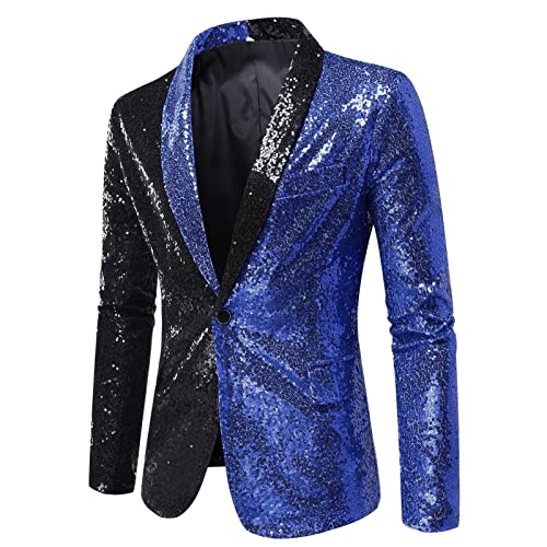 Glitzer Sakko Herren, Herren Slim Fit Paillettenjacke Klassischer Pailletten Blazer Langarm Anzug Jacke Festlich Herrenjacke Bequem Karneval Kostüm von Generisch
