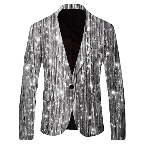 Glitzer Sakko Herren Disco Outfit Pailletten Jacke Blazer Slim Fit Sakko Blazer Festlich Glitzer Sakko Freizeit Weihnachten Glänzende Anzugjacke Glitzer Anzug Festival Outfit Karneval Fasching Kostüm von Generisch
