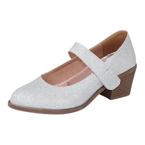Glitzer Sandalen Damen Elegant Dicker Absatz Brautschuhe Mary Jane Schuhe Pumps Chunky High Heels Dirndl Schuhe Arbeit Pumpen Tanzschuhe Blockabsatz Hochzeitsschuhe von Generisch