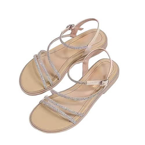 Glitzer Sandalen Damen Sommer Elegant Peep Toe Sandaletten Mit Strass Bohemian Sommersandalen Slingback Freizeitsandalen Leicht Riemensandalen Bequem Strandsandalen Damensandalen Gr.35-40 von Generisch